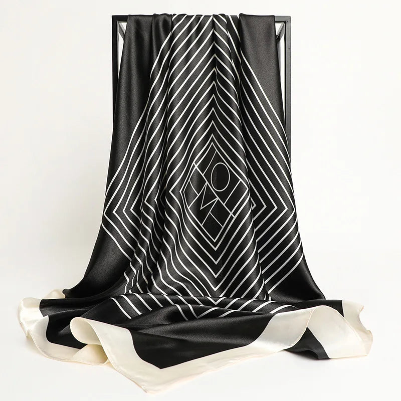 Luxury Brand Silk Satin Square Scarf Women Hijab Bandana Muslim Headscarves Shawl Wrap Ladies Headband Neckerchief Foulard 90cm