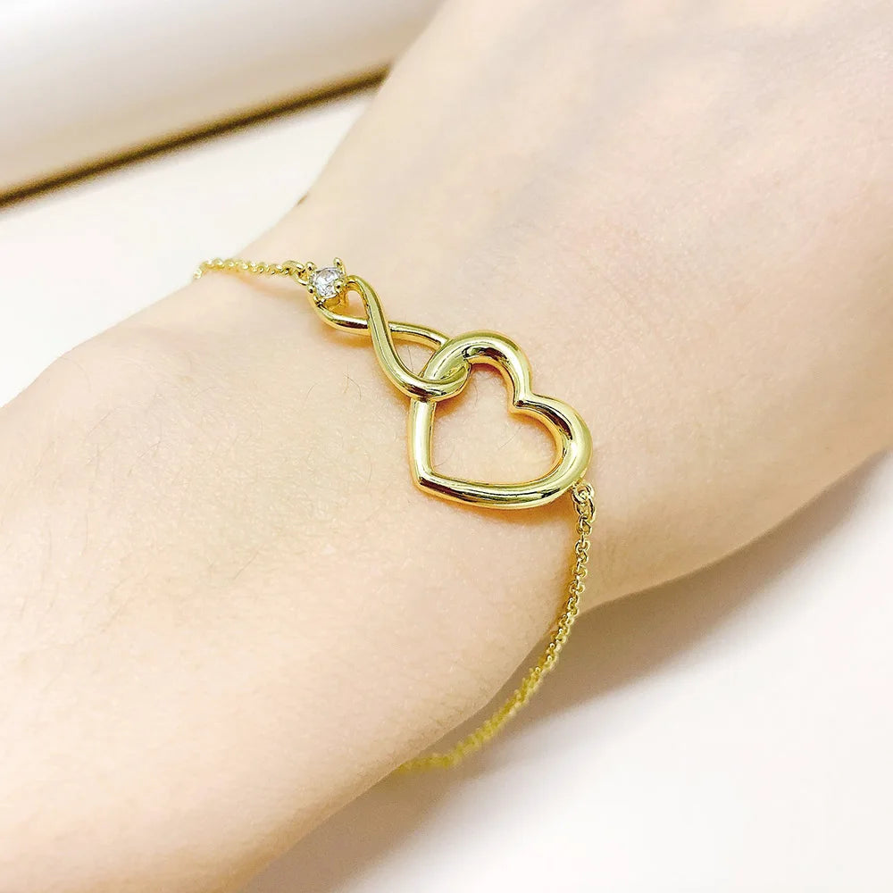 Heart Bracelet for Women Crystal Infinite Love Aesthetic Korean Gold Color Chain Bangles Wedding Accessories Bride Jewelry H058
