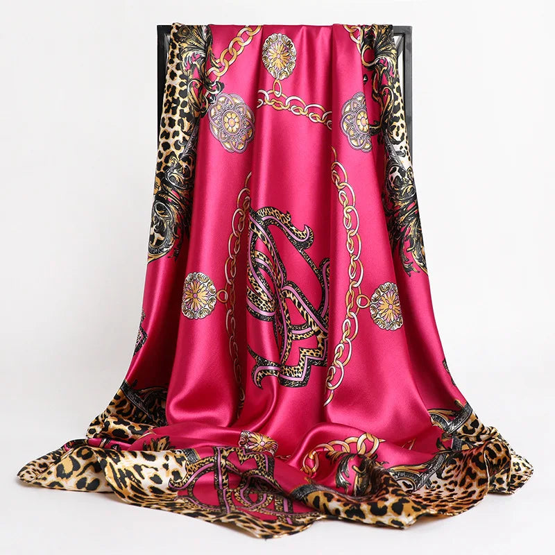 Luxury Brand Silk Satin Square Scarf Women Hijab Bandana Muslim Headscarves Shawl Wrap Ladies Headband Neckerchief Foulard 90cm