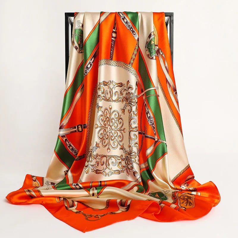 Luxury Brand Silk Satin Square Scarf Women Hijab Bandana Muslim Headscarves Shawl Wrap Ladies Headband Neckerchief Foulard 90cm