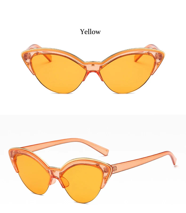 Vintage White Cat Eye Sun Glasses For Women Vintage New Fashion Small Half Frame Eyewear Trending Travel Sexy Woman Sunglasses