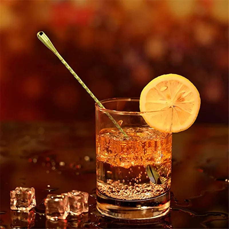 Cocktail Spoon Bar Stirring Spoon Long Handle Stainless Steel Spiral Pattern  Mixing Shaker Spoon, 12 Inch, 4 Colors Bar  Tools