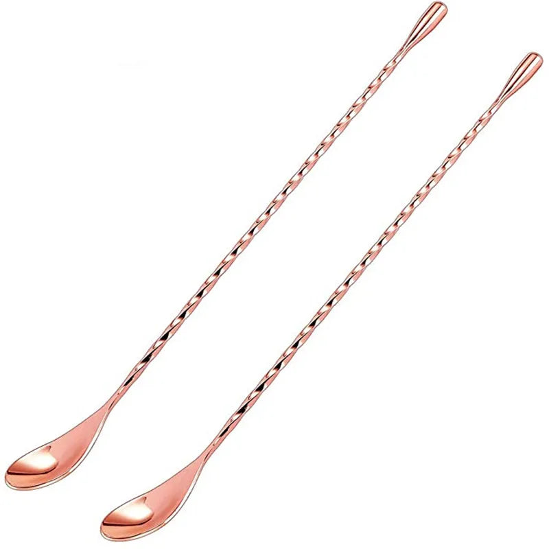 Cocktail Spoon Bar Stirring Spoon Long Handle Stainless Steel Spiral Pattern  Mixing Shaker Spoon, 12 Inch, 4 Colors Bar  Tools