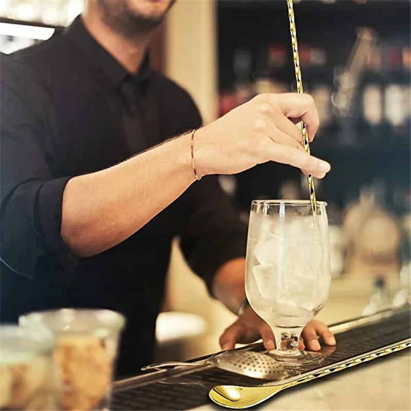 Cocktail Spoon Bar Stirring Spoon Long Handle Stainless Steel Spiral Pattern  Mixing Shaker Spoon, 12 Inch, 4 Colors Bar  Tools