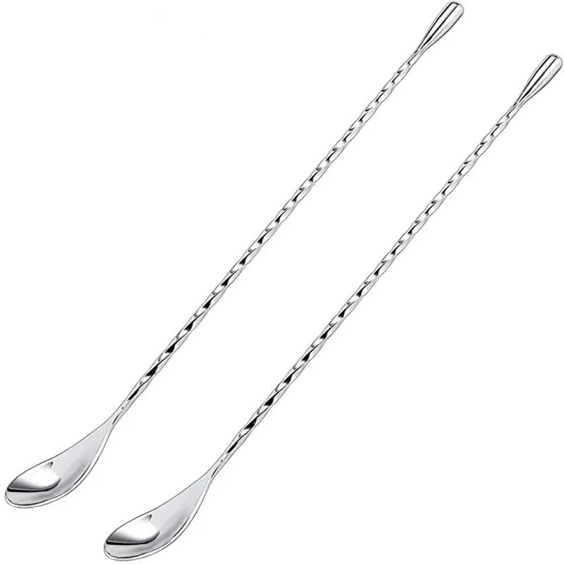 Cocktail Spoon Bar Stirring Spoon Long Handle Stainless Steel Spiral Pattern  Mixing Shaker Spoon, 12 Inch, 4 Colors Bar  Tools