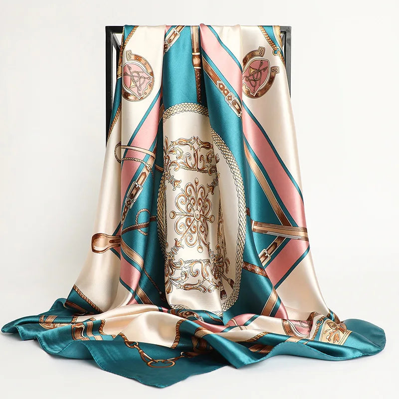 Luxury Brand Silk Satin Square Scarf Women Hijab Bandana Muslim Headscarves Shawl Wrap Ladies Headband Neckerchief Foulard 90cm