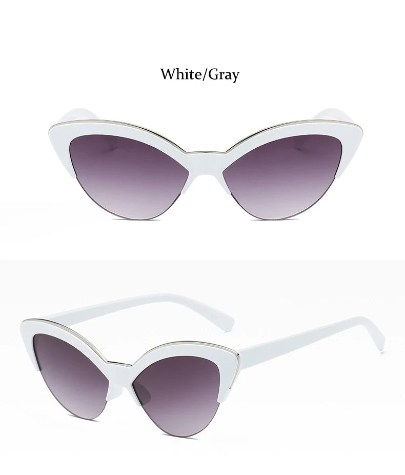 Vintage White Cat Eye Sun Glasses For Women Vintage New Fashion Small Half Frame Eyewear Trending Travel Sexy Woman Sunglasses