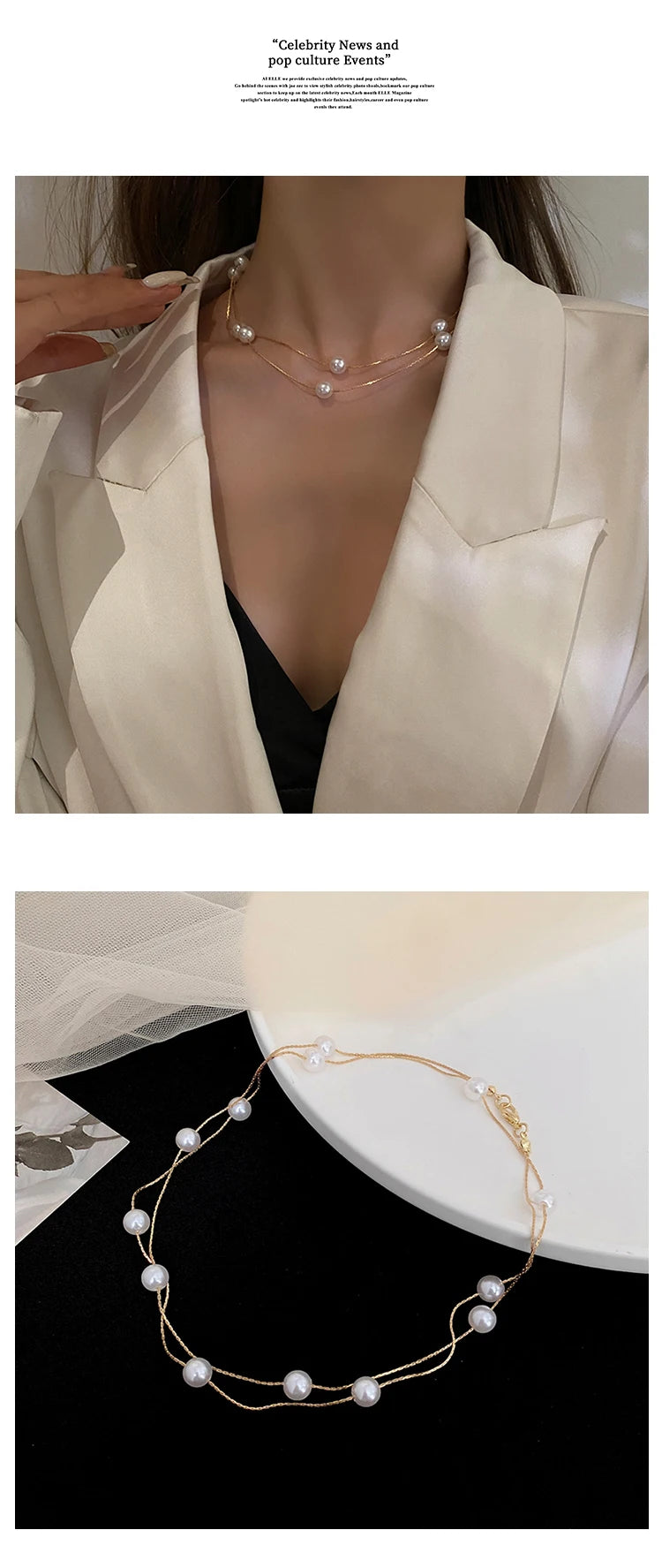 European and American Elegant Double-Layer Pearl String Choker Necklace Korean Fashion Jewelry Sexy Clavicle Chain For Woman