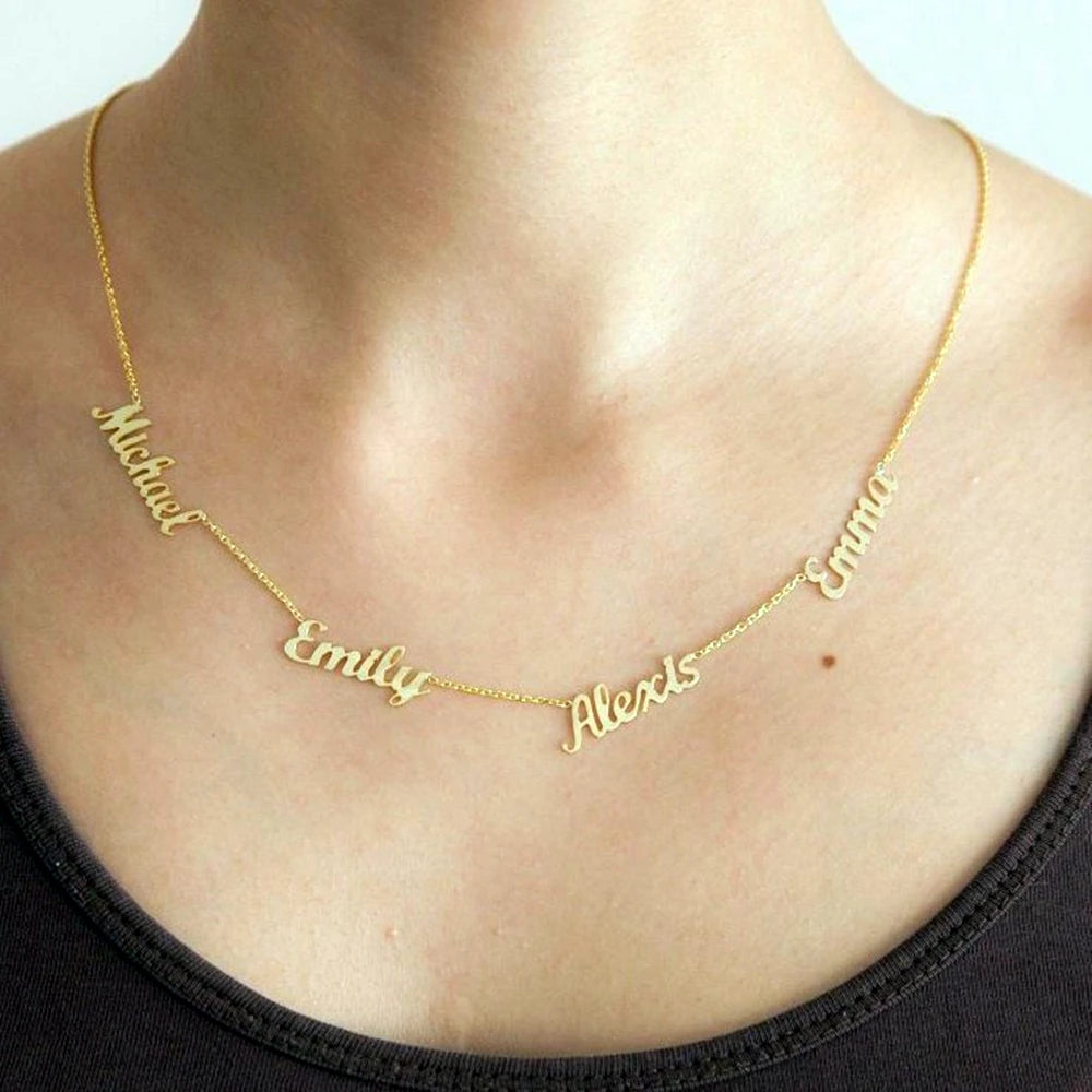 Custom Multiple Name Necklace Family Members Nameplate Pendant Personalized Jewelry Stainless Steel Handmade Choker Mom Gifts