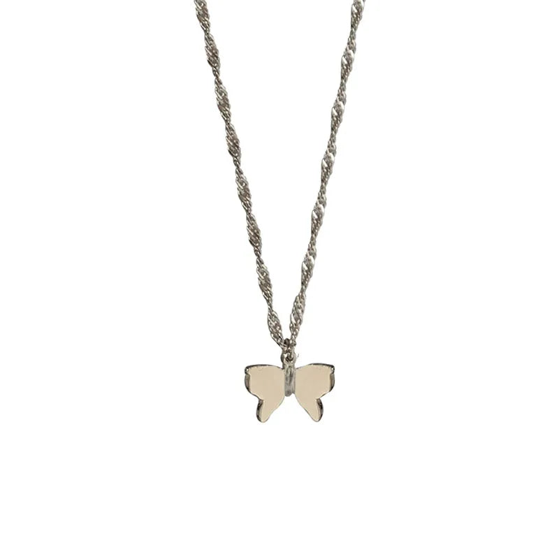 ANENJERY Silver Color Butterfly Necklace for Women Shiny Zircon Clavicle Chain Necklace Jewelry Party Gift