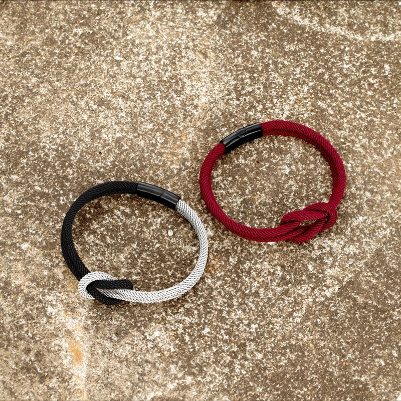 MKENDN Men Double-layer Knotted Rope Bracelet For Women Black Stainless Steel Silder Magnet Buckle Infinity Couple Jewelry