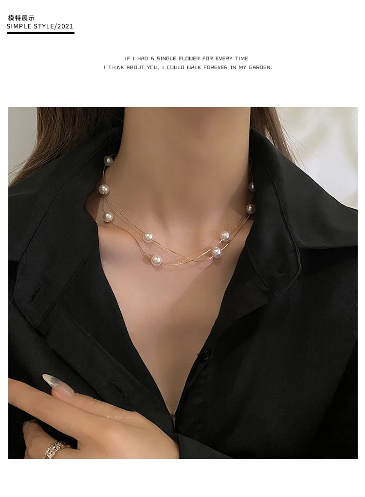 European and American Elegant Double-Layer Pearl String Choker Necklace Korean Fashion Jewelry Sexy Clavicle Chain For Woman