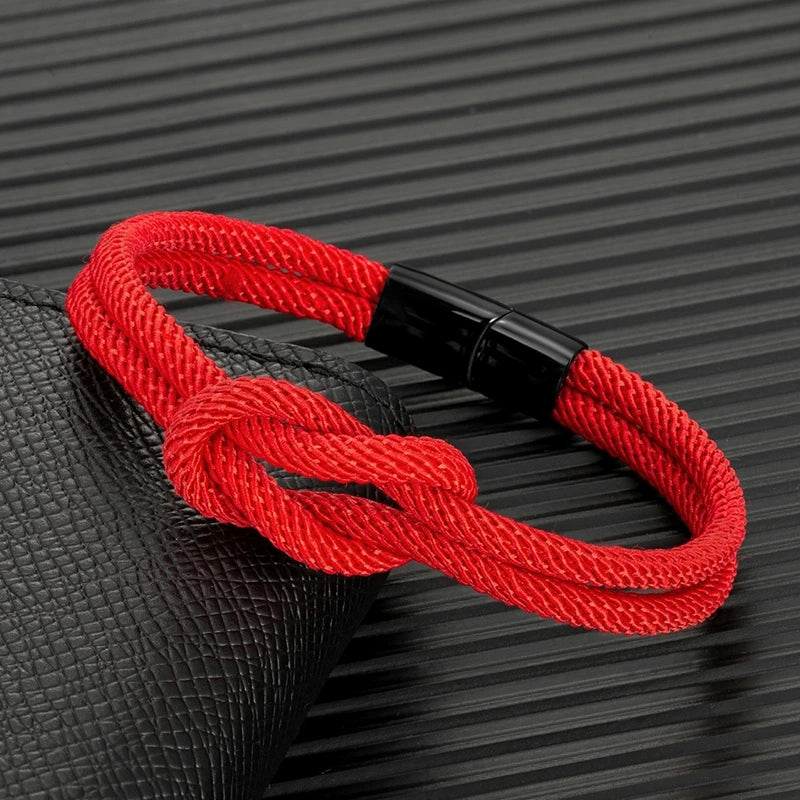 MKENDN Men Double-layer Knotted Rope Bracelet For Women Black Stainless Steel Silder Magnet Buckle Infinity Couple Jewelry