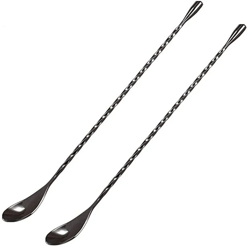 Cocktail Spoon Bar Stirring Spoon Long Handle Stainless Steel Spiral Pattern  Mixing Shaker Spoon, 12 Inch, 4 Colors Bar  Tools