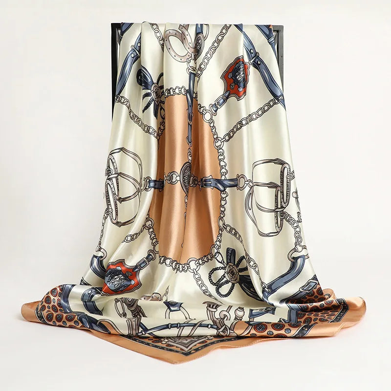 Luxury Brand Silk Satin Square Scarf Women Hijab Bandana Muslim Headscarves Shawl Wrap Ladies Headband Neckerchief Foulard 90cm