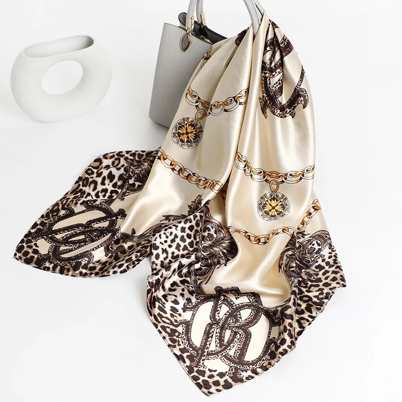 Luxury Brand Silk Satin Square Scarf Women Hijab Bandana Muslim Headscarves Shawl Wrap Ladies Headband Neckerchief Foulard 90cm