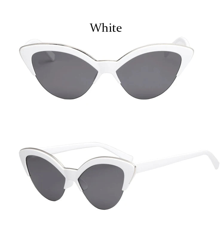 Vintage White Cat Eye Sun Glasses For Women Vintage New Fashion Small Half Frame Eyewear Trending Travel Sexy Woman Sunglasses