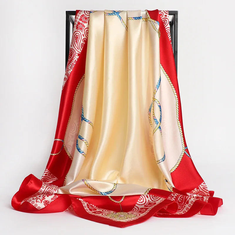 Luxury Brand Silk Satin Square Scarf Women Hijab Bandana Muslim Headscarves Shawl Wrap Ladies Headband Neckerchief Foulard 90cm