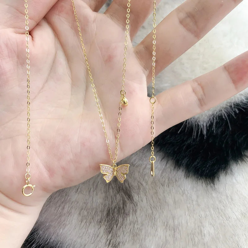 ANENJERY Silver Color Butterfly Necklace for Women Shiny Zircon Clavicle Chain Necklace Jewelry Party Gift