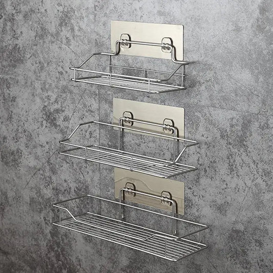 Chrome stainless steel wall-mounted toilet storage rack with three wire shelves