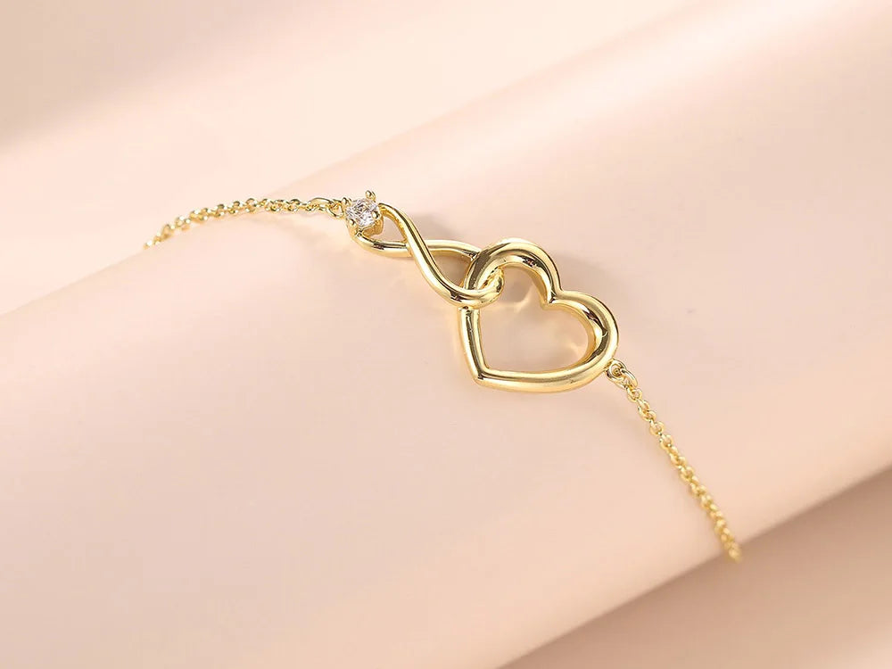 Heart Bracelet for Women Crystal Infinite Love Aesthetic Korean Gold Color Chain Bangles Wedding Accessories Bride Jewelry H058