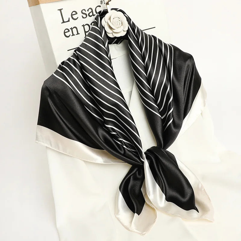 Luxury Brand Silk Satin Square Scarf Women Hijab Bandana Muslim Headscarves Shawl Wrap Ladies Headband Neckerchief Foulard 90cm