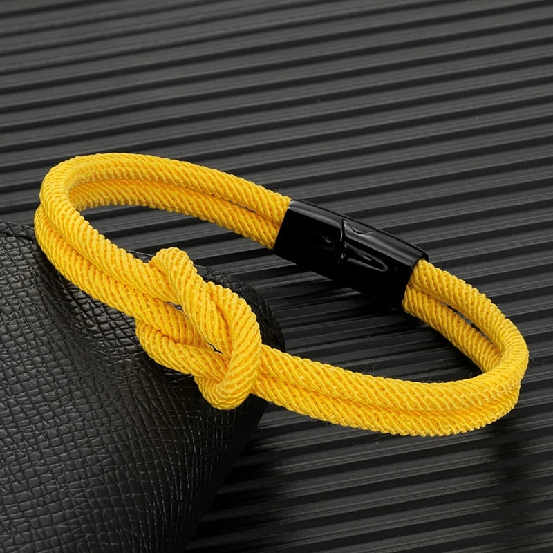 MKENDN Men Double-layer Knotted Rope Bracelet For Women Black Stainless Steel Silder Magnet Buckle Infinity Couple Jewelry