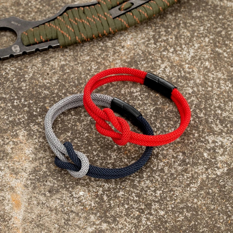 MKENDN Men Double-layer Knotted Rope Bracelet For Women Black Stainless Steel Silder Magnet Buckle Infinity Couple Jewelry