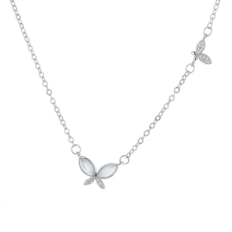 ANENJERY Silver Color Butterfly Necklace for Women Shiny Zircon Clavicle Chain Necklace Jewelry Party Gift