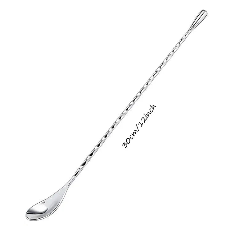 Cocktail Spoon Bar Stirring Spoon Long Handle Stainless Steel Spiral Pattern  Mixing Shaker Spoon, 12 Inch, 4 Colors Bar  Tools