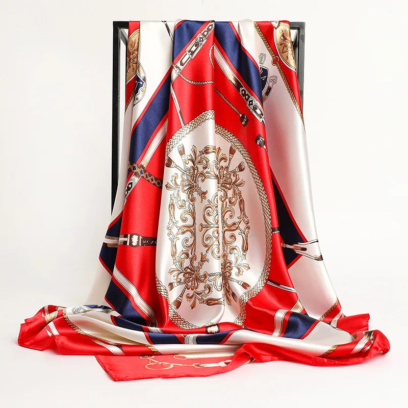 Luxury Brand Silk Satin Square Scarf Women Hijab Bandana Muslim Headscarves Shawl Wrap Ladies Headband Neckerchief Foulard 90cm