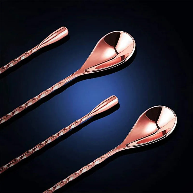 Cocktail Spoon Bar Stirring Spoon Long Handle Stainless Steel Spiral Pattern  Mixing Shaker Spoon, 12 Inch, 4 Colors Bar  Tools