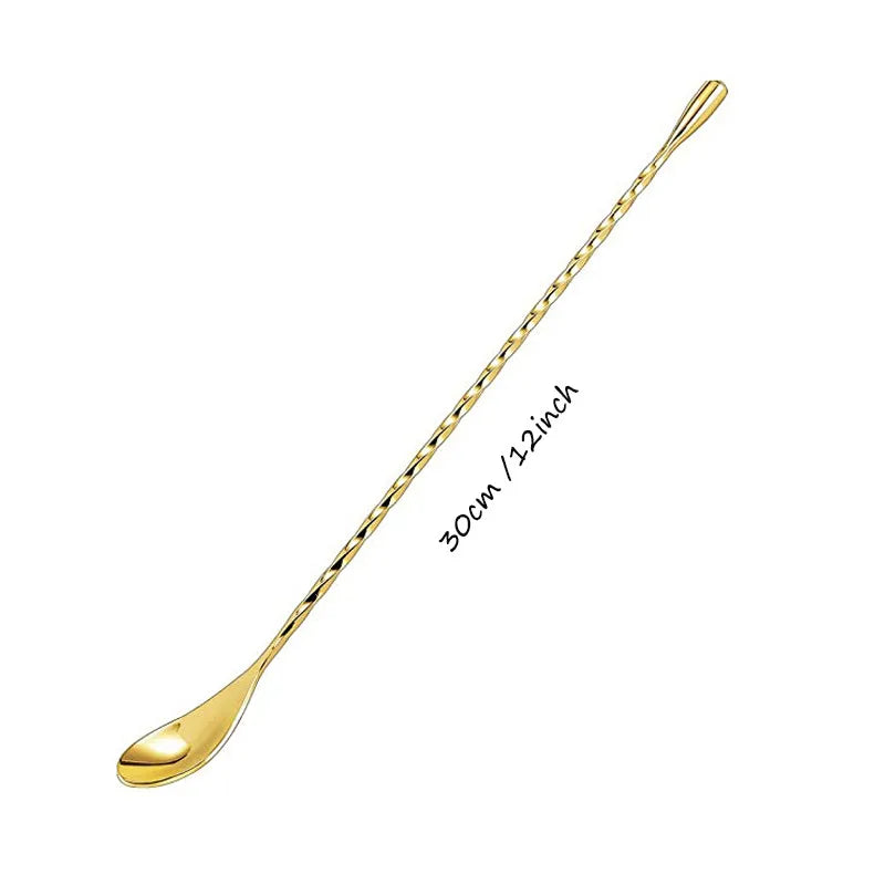 Cocktail Spoon Bar Stirring Spoon Long Handle Stainless Steel Spiral Pattern  Mixing Shaker Spoon, 12 Inch, 4 Colors Bar  Tools