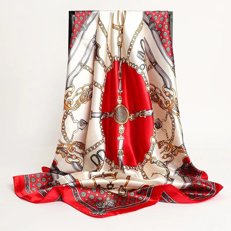 Luxury Brand Silk Satin Square Scarf Women Hijab Bandana Muslim Headscarves Shawl Wrap Ladies Headband Neckerchief Foulard 90cm
