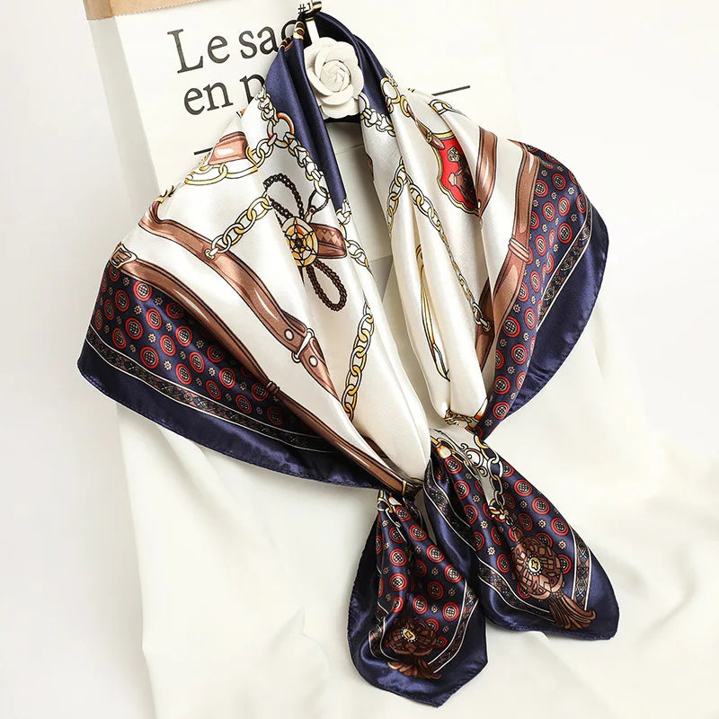 Luxury Brand Silk Satin Square Scarf Women Hijab Bandana Muslim Headscarves Shawl Wrap Ladies Headband Neckerchief Foulard 90cm