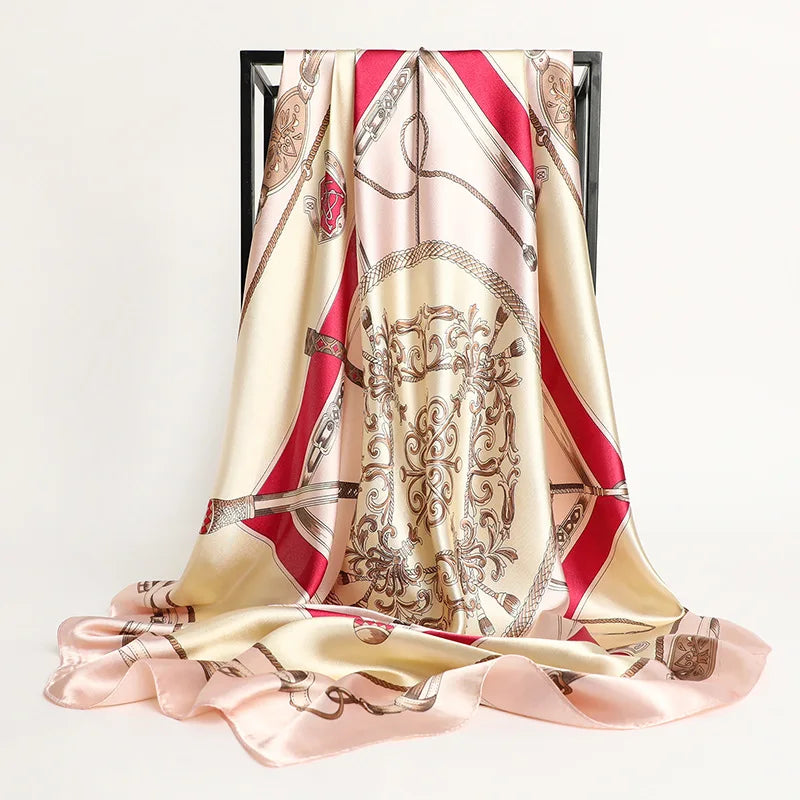 Luxury Brand Silk Satin Square Scarf Women Hijab Bandana Muslim Headscarves Shawl Wrap Ladies Headband Neckerchief Foulard 90cm