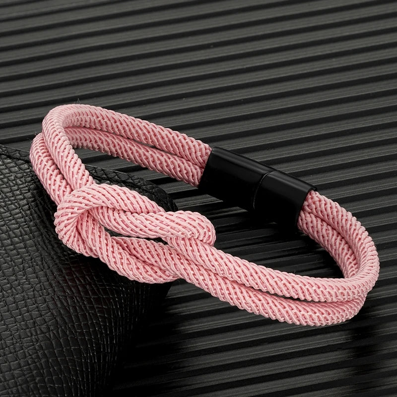 MKENDN Men Double-layer Knotted Rope Bracelet For Women Black Stainless Steel Silder Magnet Buckle Infinity Couple Jewelry