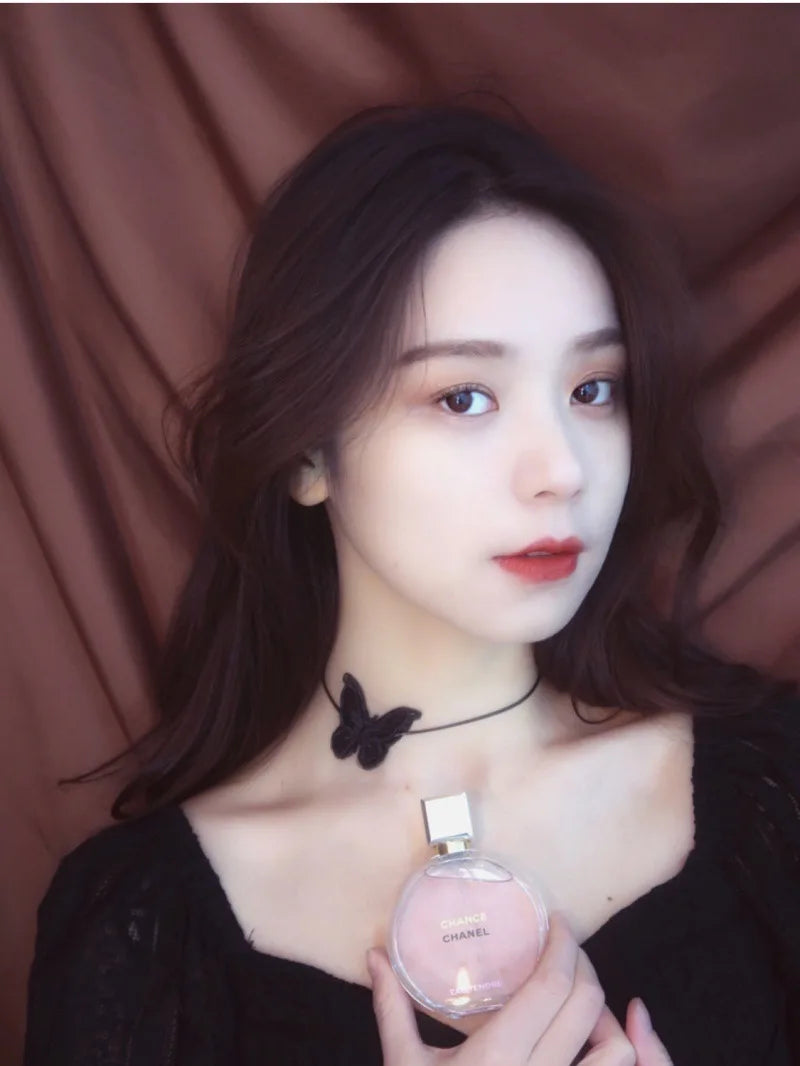 2020 New Simple Women goth Necklace Super Fairy Tale Black Butterfly Necklace Lock Lace choker Necklace for Women Banquet Gift