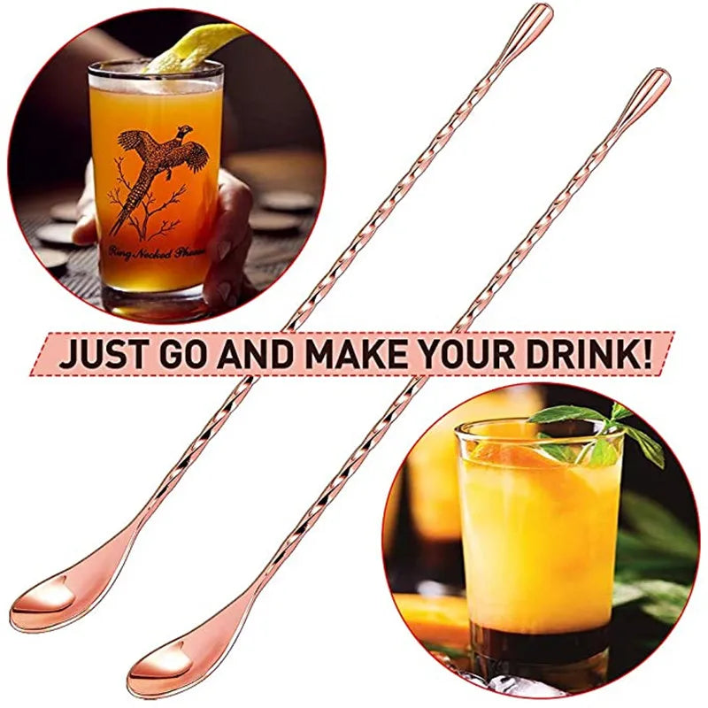 Cocktail Spoon Bar Stirring Spoon Long Handle Stainless Steel Spiral Pattern  Mixing Shaker Spoon, 12 Inch, 4 Colors Bar  Tools
