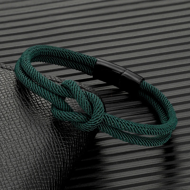 MKENDN Men Double-layer Knotted Rope Bracelet For Women Black Stainless Steel Silder Magnet Buckle Infinity Couple Jewelry