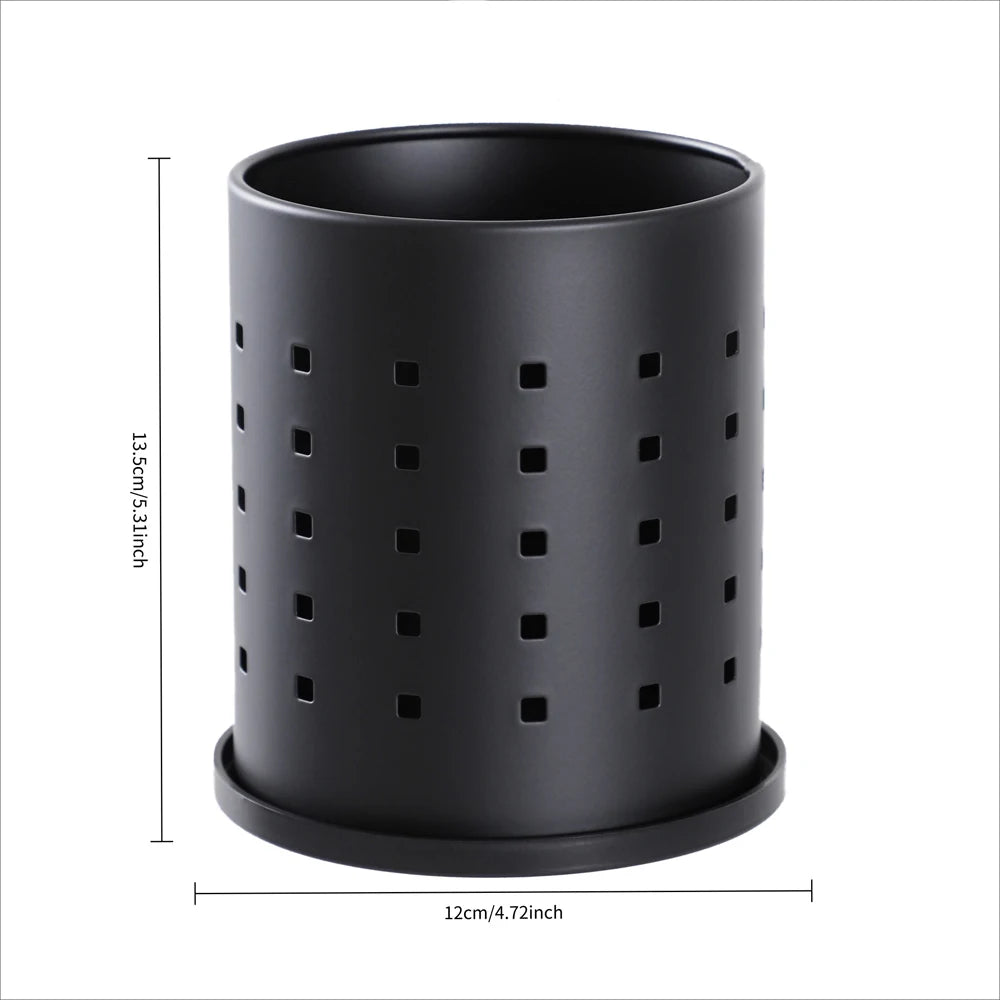 Black Stainless Steel Cutlery Holder - Large - Size Kitchen Storage Container for Knives, Forks & Chopsticks, Easy to Clean