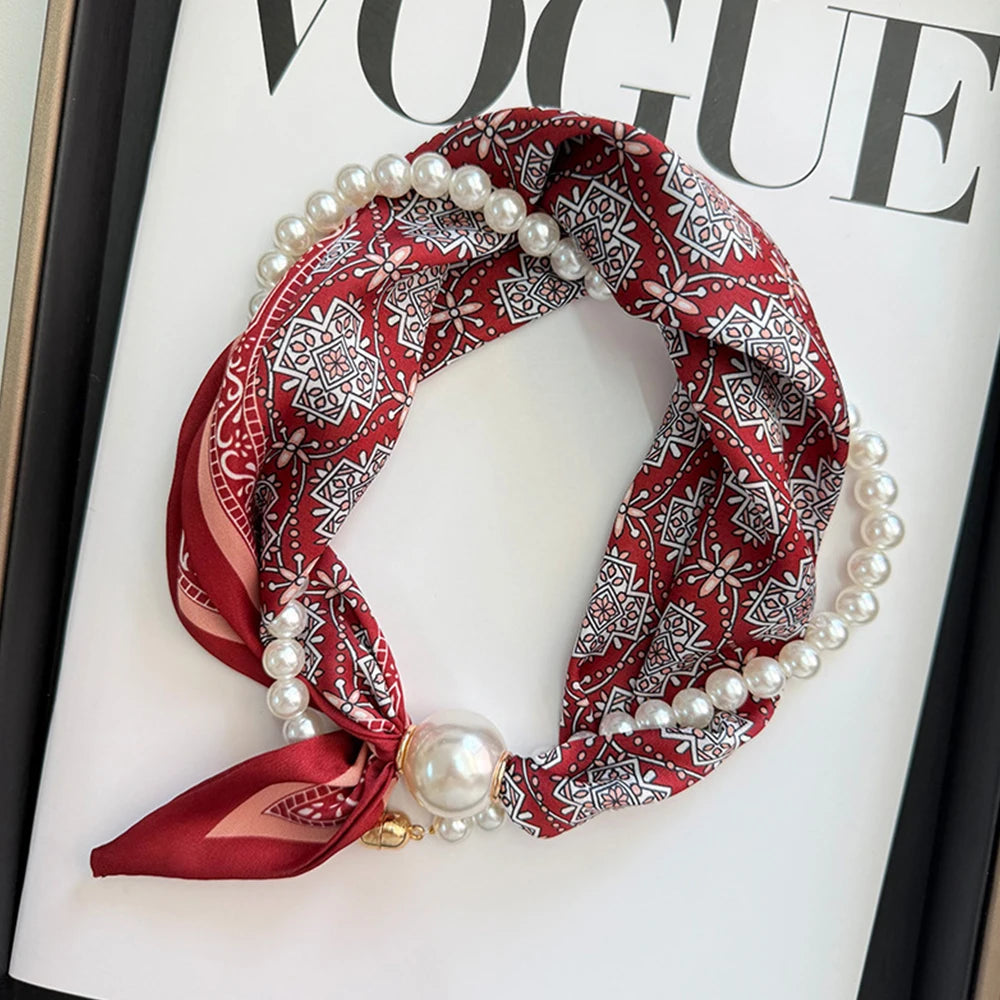 1/2PCS Elegant Pearl Tail Magnetic Clasp Scarf Summer New Versatile Breathable Fashion Artistic Accessory Neck Wrap Scarves