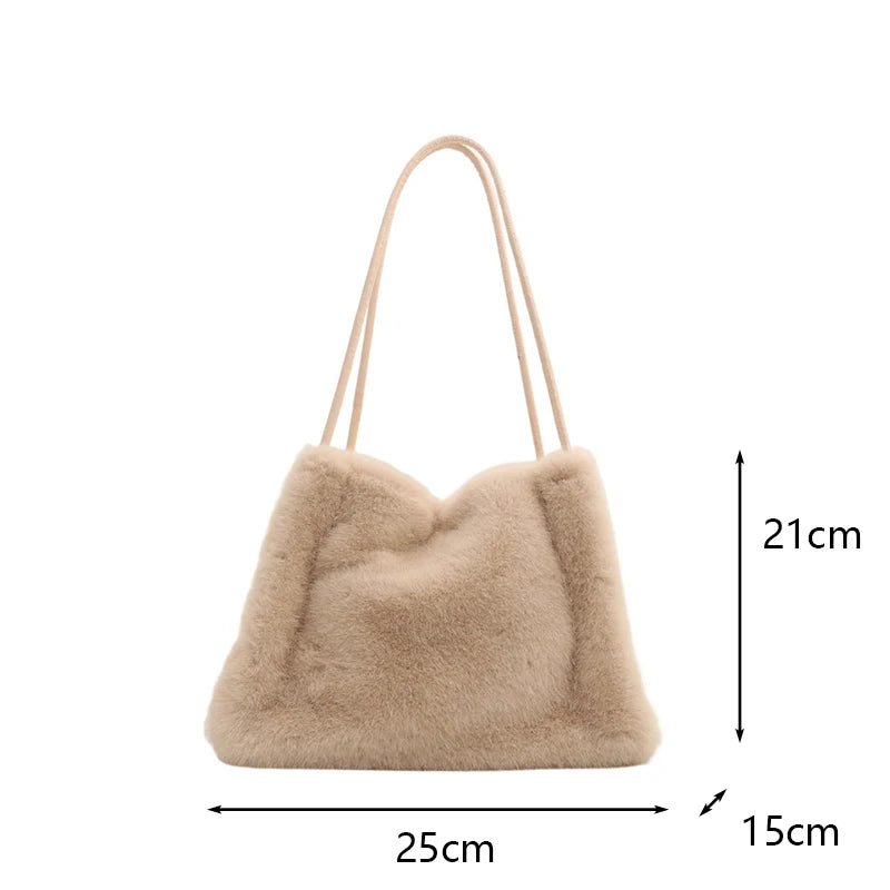 Female Autumn Winter Plush Handbag Versatile Solid Color Chain Crossbody Shopping Bag Women New Design Chain Messenger Bags