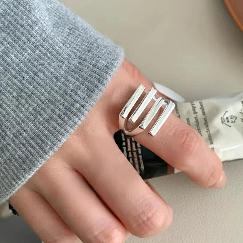 Sam Panda 925 Sterling Silver Rings For Women Men Fine Jewelry Finger Adjustable Open Wing Shape Ring For Party Birthday Gift