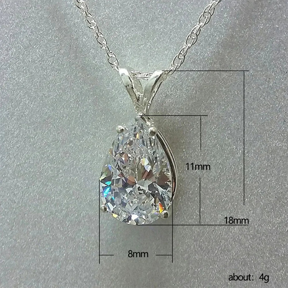 Classic Luxury High Quality 5A Zircon Teardrop-shaped Pendant Necklace for Women Bride Wedding Engagement Jewelry Accessory Gift