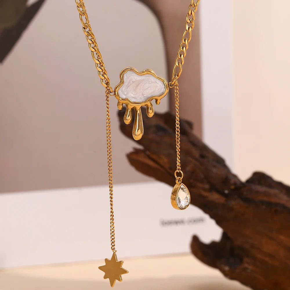 Glossisland | Double Layers Cloud Tassel Zircon Necklace Stainless Steel Waterproof Jewelry Trendy Dainty Chic Necklace