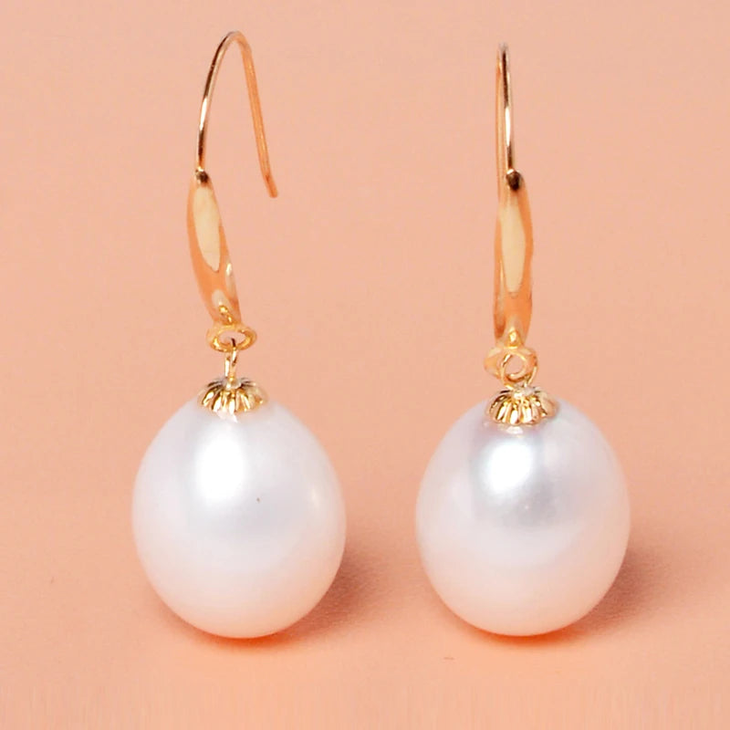 NYMPH Real 18K Gold Stud Earrings Natural freshwater Pearl AU750 Fine Jewelry Anniversary Gift For Women E235-1