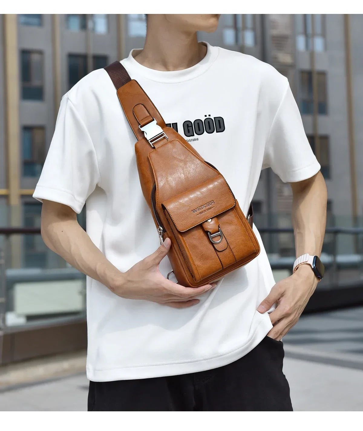 2026 New Men's Bag High Quality PU Leather Men's Chest Bag Simple Waterproof Single Shoulder Crossbody Bags Messenger Bag Gift