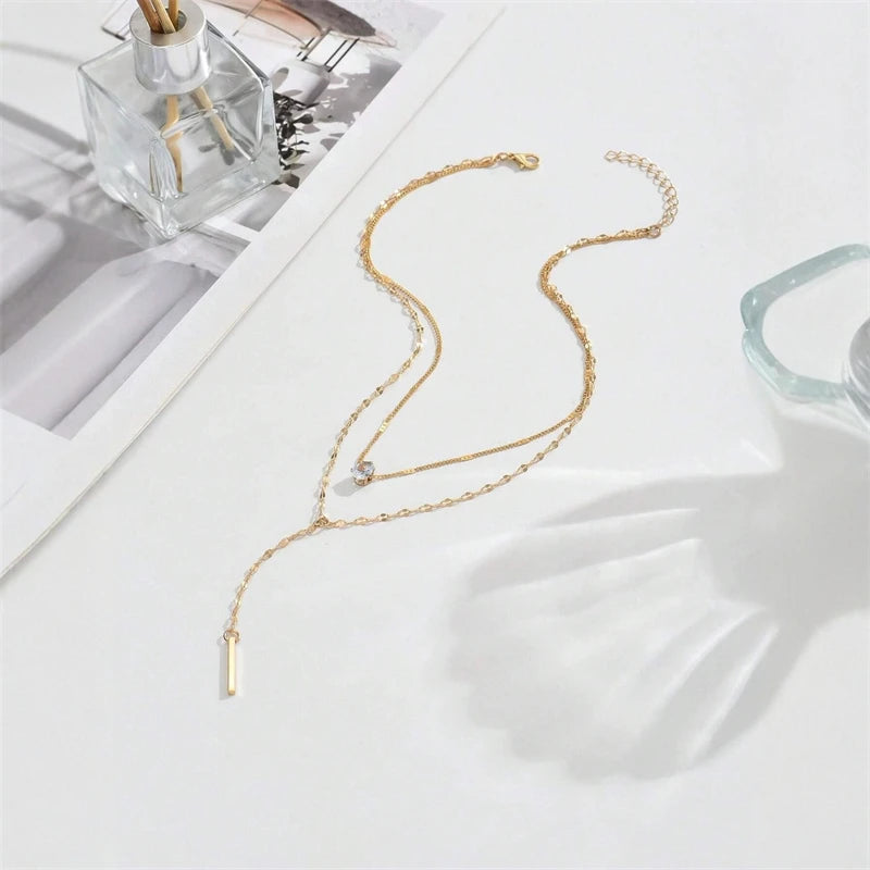 Minimalist Double Layered Y Shaped Collarbone Necklace for Women Popular Long Chain Drop Necklace Girls Party Body Jewelry Gifts