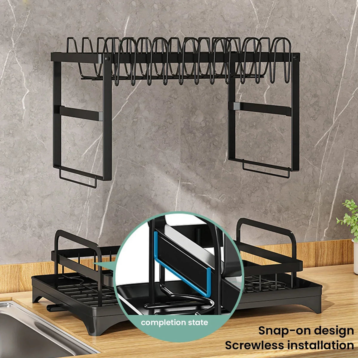 Space Saving Double Tier Dish Drying Rack Rust Resistant Metal With Drain Tray Easy Assemble Kitchen Tableware Holder